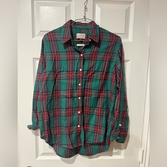 Women's Long Sleeve Collared Flannel Button-Down Shirt - Green Plaid XS NWT - Picture 5 of 7